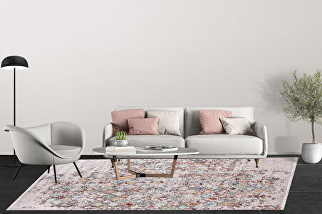 Modern Eskitme Bej  Dijital Baskı Yıkanabilir Hipoalerjenik Kaymaz Taban Halı Yolluk