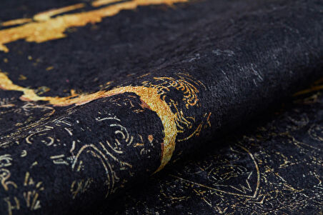 Modern Siyah Altın Çerçeve Dijital Baskı Yıkanabilir Hipoalerjenik Kaymaz Taban Halı Yolluk