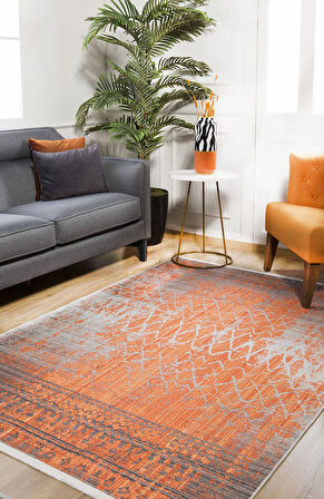 Modern Turuncu Dijital Baskı Yıkanabilir Hipoalerjenik Kaymaz Taban Halı Yolluk