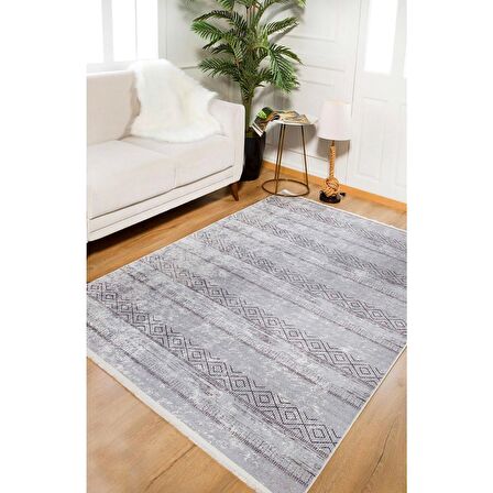 Modern Gri Dijital Baskı Yıkanabilir Hipoalerjenik Kaymaz Taban Halı Yolluk