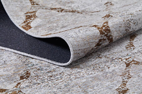 Modern Bej Geometrik Desen Baskı Yıkanabilir Hipoalerjenik  Kaymaz Taban Halı Yolluk