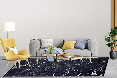 İskandinav Siyah Mermer Desen Dijital Baskı Hipoalerjenik Kaymaz Taban Halı Yolluk