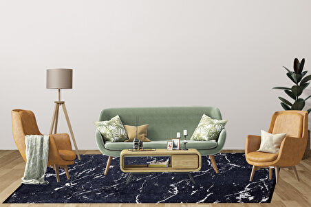 İskandinav Siyah Mermer Desen Dijital Baskı Hipoalerjenik Kaymaz Taban Halı Yolluk