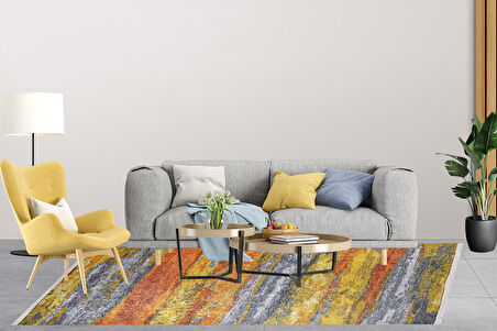 Modern Turuncu Dijital Baskı Hipoalerjenik Kaymaz Taban Halı Yolluk