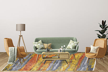 Modern Turuncu Dijital Baskı Hipoalerjenik Kaymaz Taban Halı Yolluk