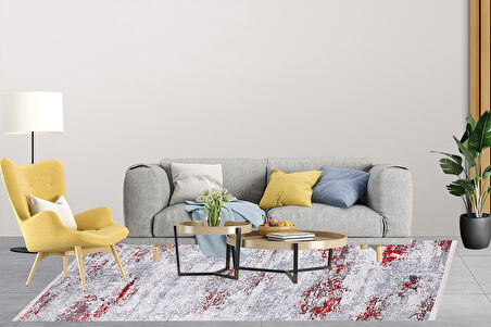 Modern Gri Kırmızı Desen Dijital Baskı Hipoalerjenik Kaymaz Taban Halı Yolluk
