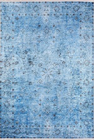 Modern Mavi Dijital Baskı Yıkanabilir Hipoalerjenik Kaymaz Taban Halı Yolluk