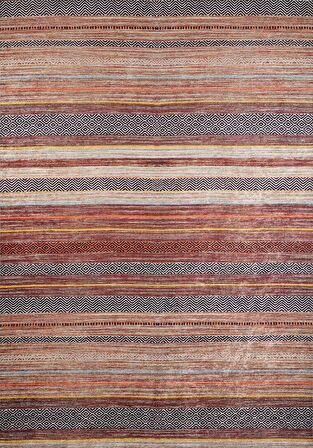 Modern Kahverengi Çizgili Renkli Dijital Baskı Hipoalerjenik Kaymaz Taban Halı Yolluk HA114 