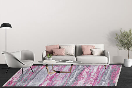 Modern Pembe Dijital Baskı Hipoalerjenik Kaymaz Taban Halı Yolluk HA152 