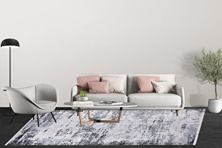 Modern Gri Dijital Baskı Hipoalerjenik Kaymaz Taban Halı Yolluk HA124 