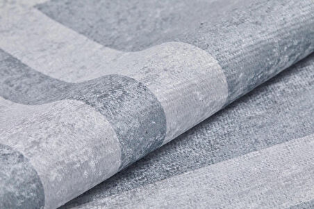 Modern Gri Çerçeveli Dijital Baskı Hipoalerjenik Kaymaz Taban Halı Yolluk HA134 