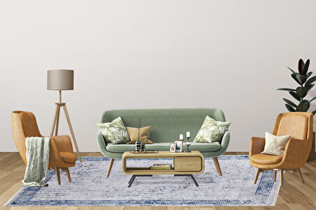 Modern Mavi Dijital Baskı Hipoalerjenik Kaymaz Taban Halı Yolluk HA135 