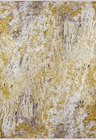 Modern Sarı Gri Dijital Baskı Hipoalerjenik Kaymaz Taban Halı Yolluk HA147