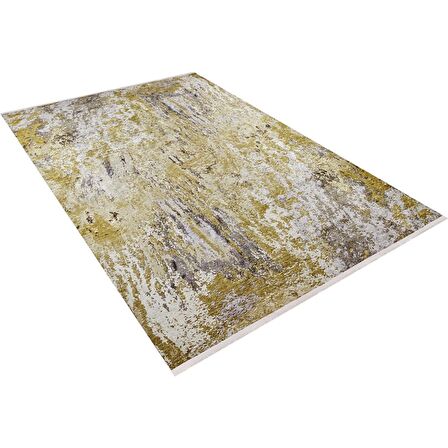 Modern Sarı Gri Dijital Baskı Hipoalerjenik Kaymaz Taban Halı Yolluk HA147