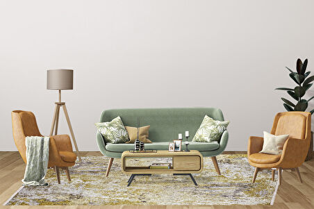 Modern Sarı Gri Dijital Baskı Hipoalerjenik Kaymaz Taban Halı Yolluk HA147