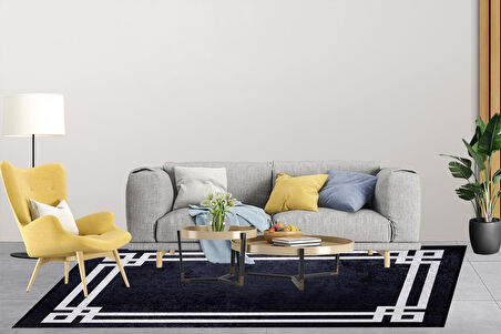 Modern Siyah Dijital Baskı Hipoalerjenik Kaymaz Taban Halı Yolluk HA156