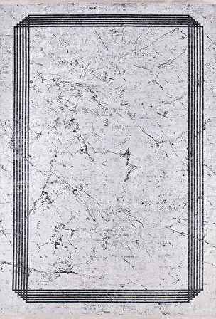 Modern Gri Çerçeveli Dijital Baskı Hipoalerjenik Kaymaz Taban Halı Yolluk HA155