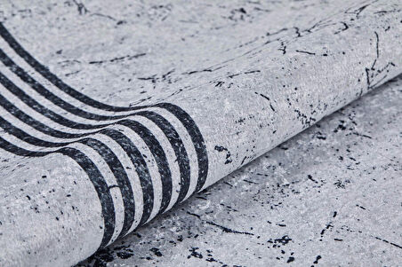 Modern Gri Çerçeveli Dijital Baskı Hipoalerjenik Kaymaz Taban Halı Yolluk HA155