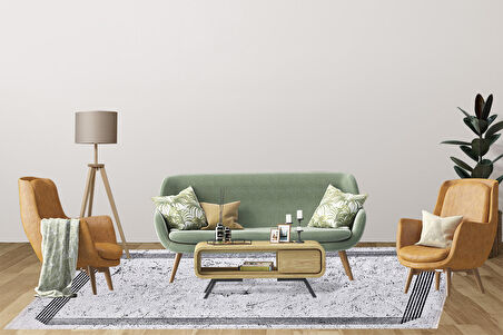 Modern Gri Çerçeveli Dijital Baskı Hipoalerjenik Kaymaz Taban Halı Yolluk HA155