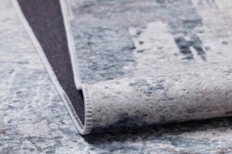 Modern Gri Bej Desen Dijital Baskı Hipoalerjenik Kaymaz Taban Halı Yolluk HA163 