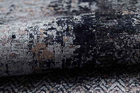 Modern Antrasit Dijital Baskı Hipoalerjenik Kaymaz Taban Halı Yolluk HA192