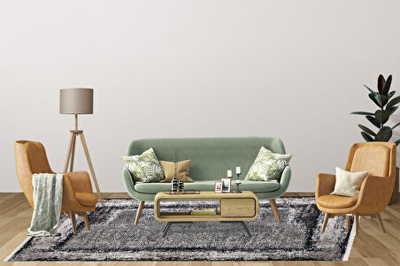 Modern Antrasit Dijital Baskı Hipoalerjenik Kaymaz Taban Halı Yolluk HA192