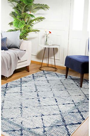 Modern Lacivert Dijital Baskı Hipoalerjenik Kaymaz Taban Halı Yolluk HA172 