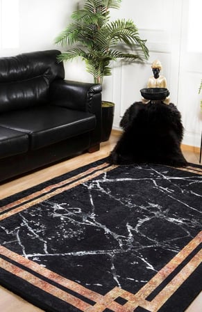 Modern Siyah Dijital Baskı Yıkanabilir Hipoalerjenik Kaymaz Taban Halı Yolluk