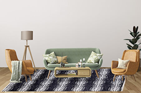 Modern Siyah Dijital Baskı Hipoalerjenik Kaymaz Taban Halı Yolluk HA186 