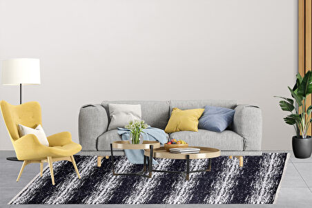 Modern Siyah Dijital Baskı Hipoalerjenik Kaymaz Taban Halı Yolluk HA186 