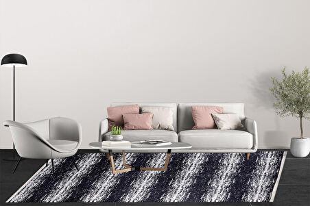 Modern Siyah Dijital Baskı Hipoalerjenik Kaymaz Taban Halı Yolluk HA186 