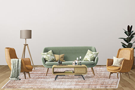 Modern Turuncu Dijital Baskı Hipoalerjenik Kaymaz Taban Halı Yolluk HA168 