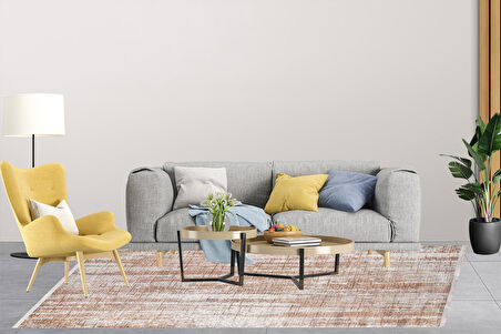 Modern Turuncu Dijital Baskı Hipoalerjenik Kaymaz Taban Halı Yolluk HA168 