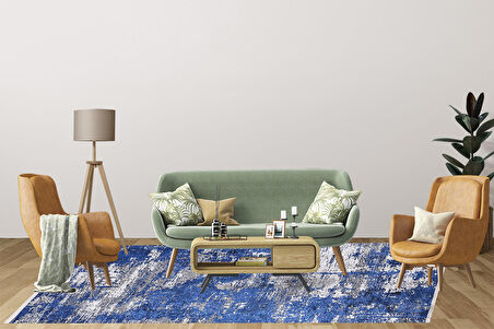 Modern Mavi Dijital Baskı Hipoalerjenik Kaymaz Taban Halı Yolluk HA167