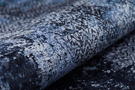 Modern Antrasit Mavi Desen Dijital Baskı Hipoalerjenik Kaymaz Taban Halı Yolluk HA233