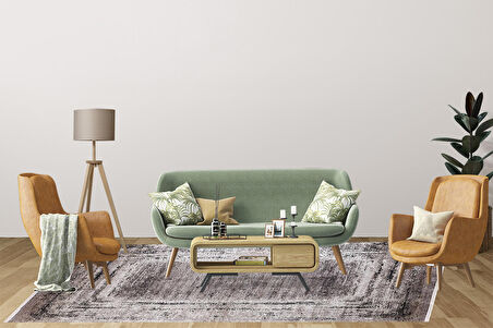 Modern Kahverengi Dijital Baskı Hipoalerjenik Kaymaz Taban Halı Yolluk HA141 