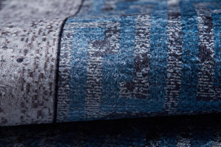 Modern Mavi Çerçeveli Dijital Baskı Hipoalerjenik Kaymaz Taban Halı Yolluk HA185 