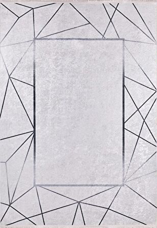 Modern Gri Çizgili Dijital Baskı Hipoalerjenik Kaymaz Taban Halı Yolluk HA238 