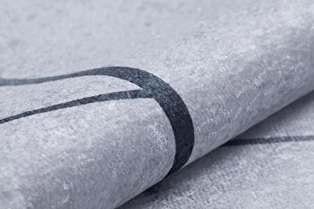 Modern Gri Çizgili Dijital Baskı Hipoalerjenik Kaymaz Taban Halı Yolluk HA238 