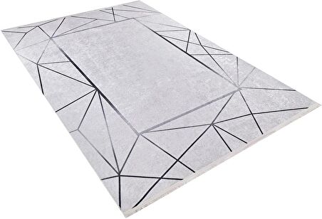 Modern Gri Çizgili Dijital Baskı Hipoalerjenik Kaymaz Taban Halı Yolluk HA238 