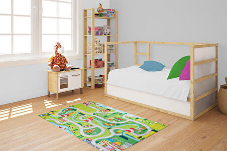 Çocuk Halısı ve Bebek Halısı Yıkanabilir Kaymaz Taban Yeşil Dijital Baskı Halı HC021 