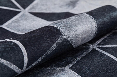 Modern Gri Dijital Baskı Yıkanabilir Hipoalerjenik Kaymaz Taban Halı Yolluk