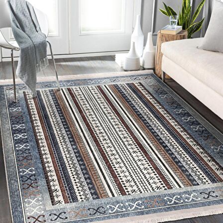 Klasik Gri Salon&Oturma Odası Yolluk&Yatak Odası Dijital Baskılı Makinede Yıkanabilir Kaymaz Taban Saçaklı Halı HK005 