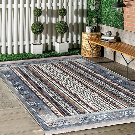 Klasik Gri Salon&Oturma Odası Yolluk&Yatak Odası Dijital Baskılı Makinede Yıkanabilir Kaymaz Taban Saçaklı Halı HK005 