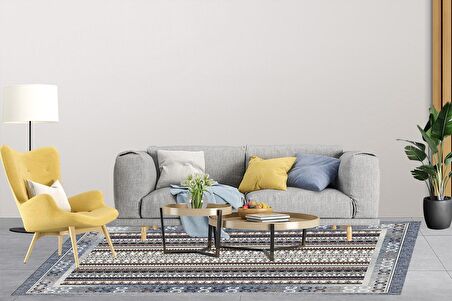 Klasik Gri Salon&Oturma Odası Yolluk&Yatak Odası Dijital Baskılı Makinede Yıkanabilir Kaymaz Taban Saçaklı Halı HK005 