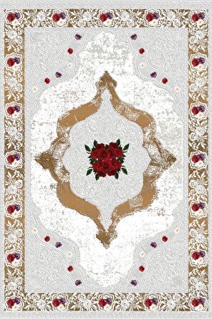 Klasik Gri Beyaz Salon&Oturma Odası Yolluk&Yatak Odası Dijital Baskılı Makinede Yıkanabilir Kaymaz Taban Saçaklı Halı HK013 