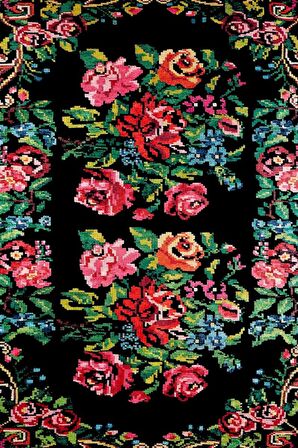 Klasik Siyah Salon&Oturma Odası Yolluk&Yatak Odası Dijital Baskılı Makinede Yıkanabilir Kaymaz Taban Saçaklı Halı HK037  