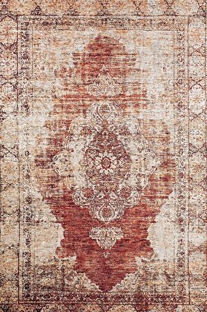 Klasik Kahverengi Salon&Oturma Odası Yolluk&Yatak Odası Dijital Baskılı Makinede Yıkanabilir Kaymaz Taban Saçaklı Halı HK048  