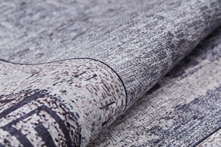 Modern Antrasit Dijital Baskı Yıkanabilir Hipoalerjenik Kaymaz Taban Halı Yolluk