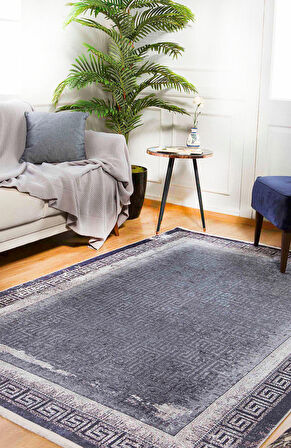 Modern Antrasit Dijital Baskı Yıkanabilir Hipoalerjenik Kaymaz Taban Halı Yolluk